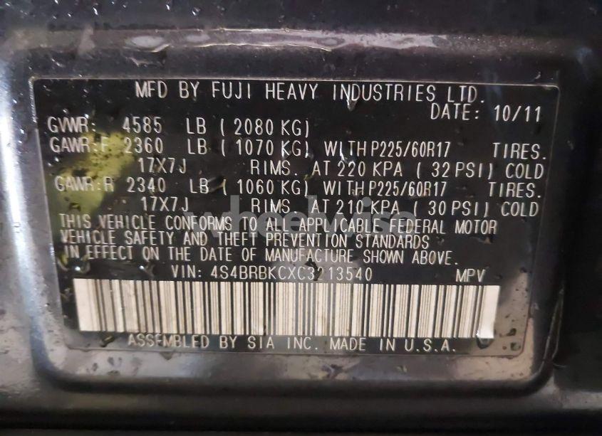 Photo 9 of 2012 Subaru Outback 2.5I LIMITED (VIN 4S4BRBKCXC3213540)