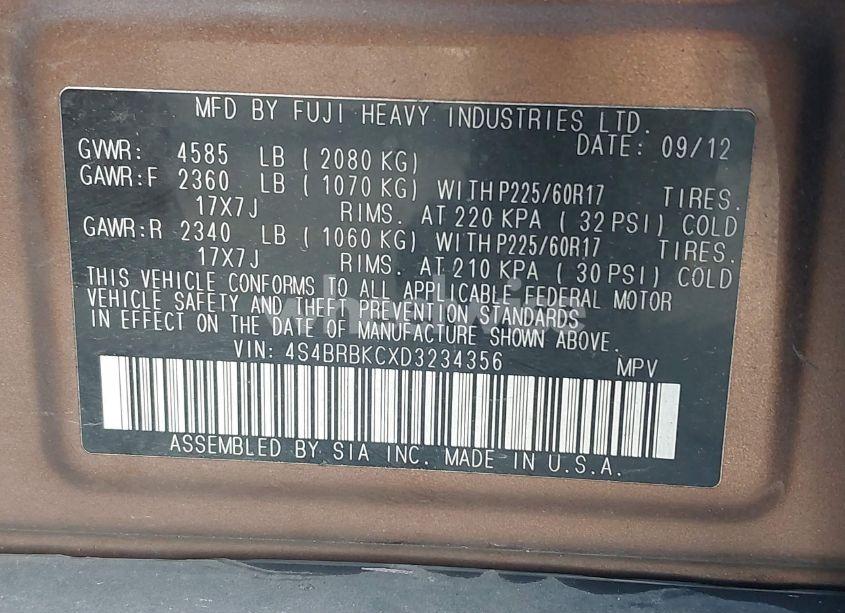 Photo 9 of 2013 Subaru Outback 2.5I LIMITED (VIN 4S4BRBKCXD3234356)