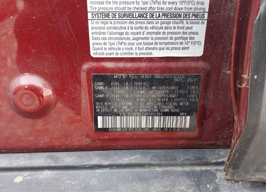 Photo 9 of 2011 Subaru Outback 2.5I LIMITED (VIN 4S4BRBLC0B3405904)