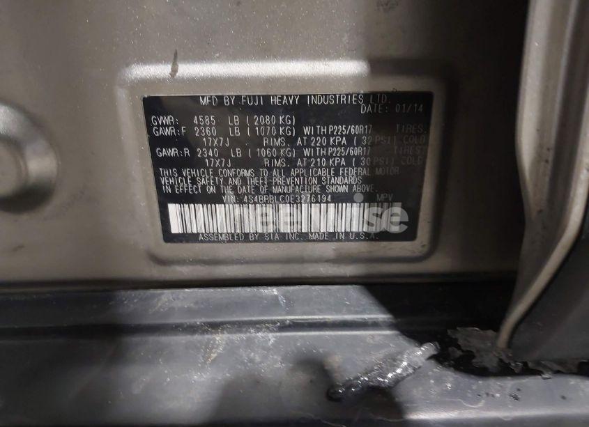 Photo 9 of 2014 Subaru Outback 2.5I LIMITED (VIN 4S4BRBLC0E3276194)