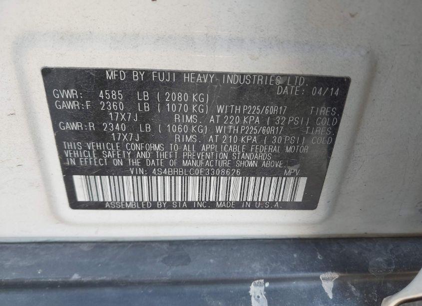 Photo 9 of 2014 Subaru Outback 2.5I LIMITED (VIN 4S4BRBLC0E3308626)