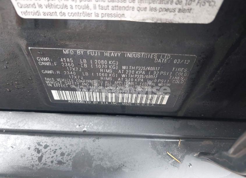 Photo 9 of 2012 Subaru Outback 2.5I LIMITED (VIN 4S4BRBLC1C3277707)