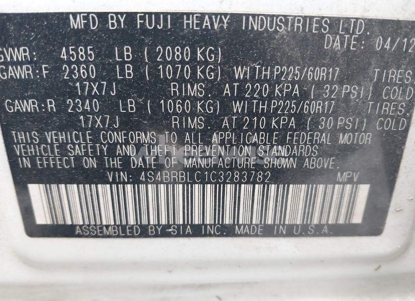 Photo 9 of 2012 Subaru Outback 2.5I LIMITED (VIN 4S4BRBLC1C3283782)