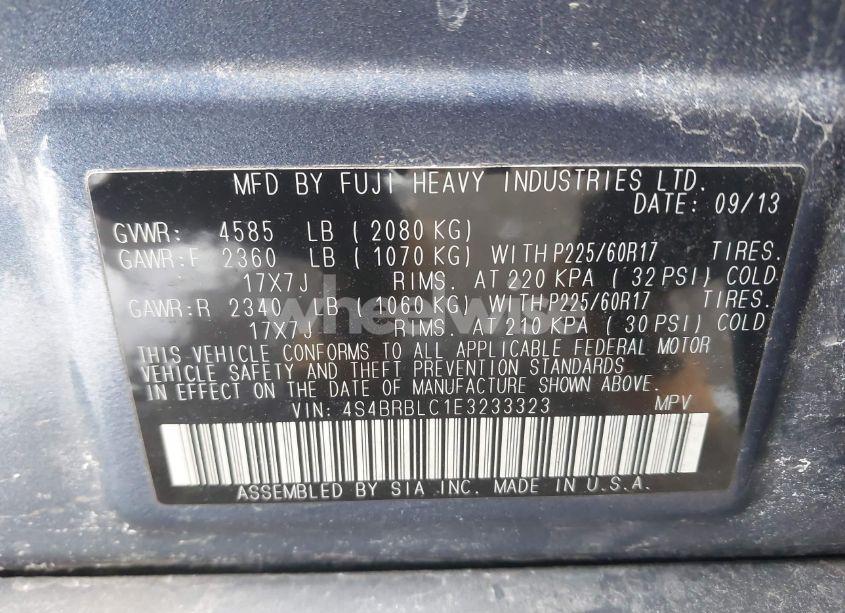 Photo 9 of 2014 Subaru Outback 2.5I LIMITED (VIN 4S4BRBLC1E3233323)