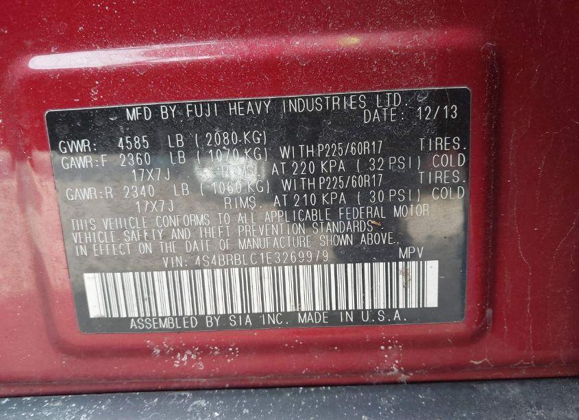 Photo 9 of 2014 Subaru Outback 2.5I LIMITED (VIN 4S4BRBLC1E3269979)