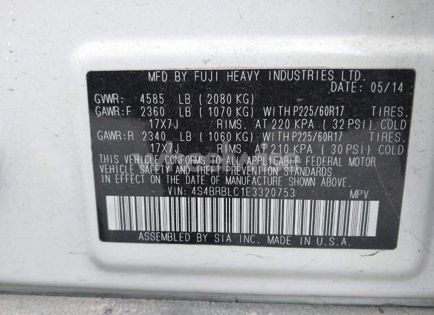 Photo 9 of 2014 Subaru Outback 2.5I LIMITED (VIN 4S4BRBLC1E3320753)