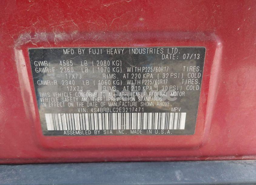 Photo 9 of 2014 Subaru Outback 2.5I LIMITED (VIN 4S4BRBLC2E3217471)