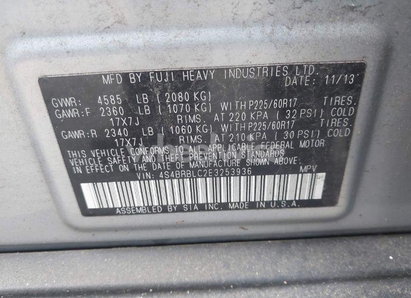 Photo 9 of 2014 Subaru Outback 2.5I LIMITED (VIN 4S4BRBLC2E3253936)