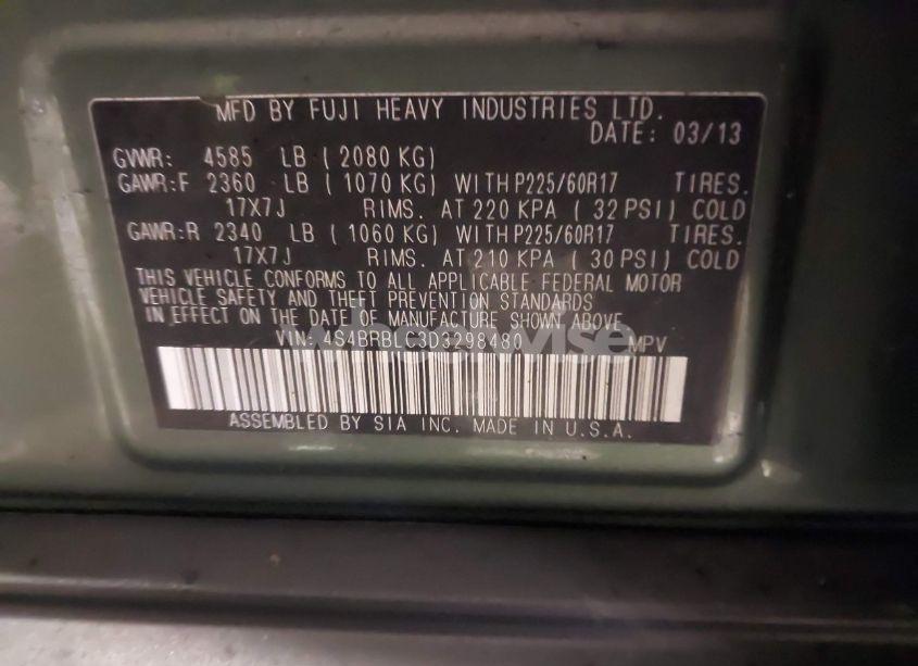 Photo 9 of 2013 Subaru Outback 2.5I LIMITED (VIN 4S4BRBLC3D3298480)