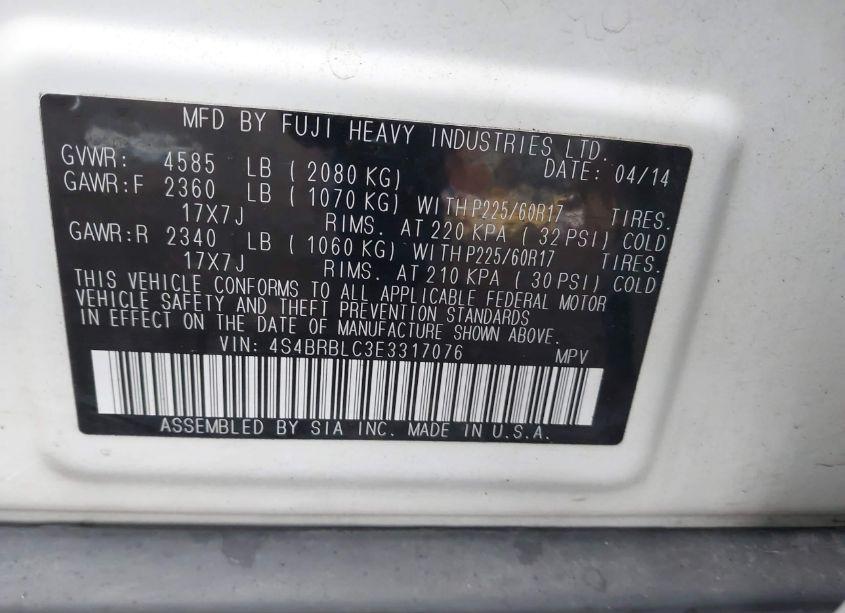 Photo 9 of 2014 Subaru Outback 2.5I LIMITED (VIN 4S4BRBLC3E3317076)