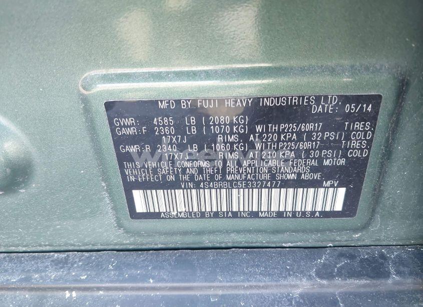 Photo 9 of 2014 Subaru Outback 2.5I LIMITED (VIN 4S4BRBLC5E3327477)