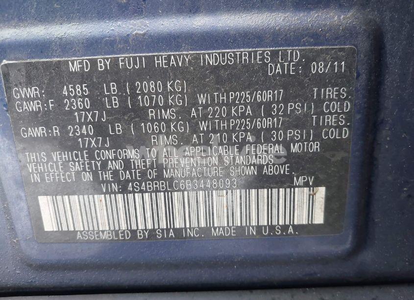 Photo 9 of 2011 Subaru Outback 2.5I LIMITED (VIN 4S4BRBLC6B3448093)