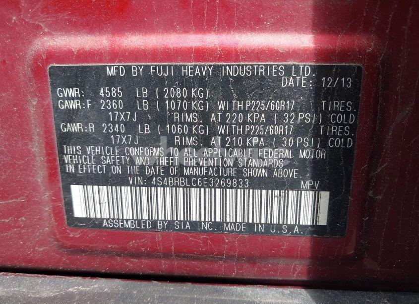 Photo 9 of 2014 Subaru Outback 2.5I LIMITED (VIN 4S4BRBLC6E3269833)