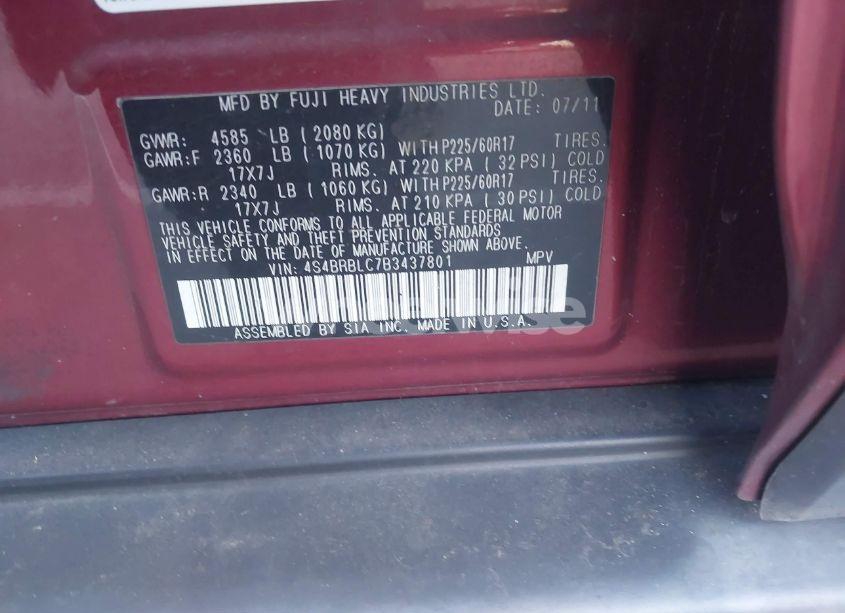 Photo 9 of 2011 Subaru Outback 2.5I LIMITED (VIN 4S4BRBLC7B3437801)