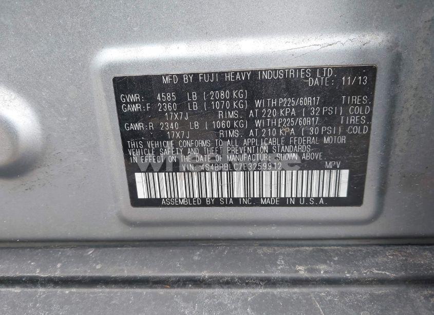 Photo 9 of 2014 Subaru Outback 2.5I LIMITED (VIN 4S4BRBLC7E3259912)