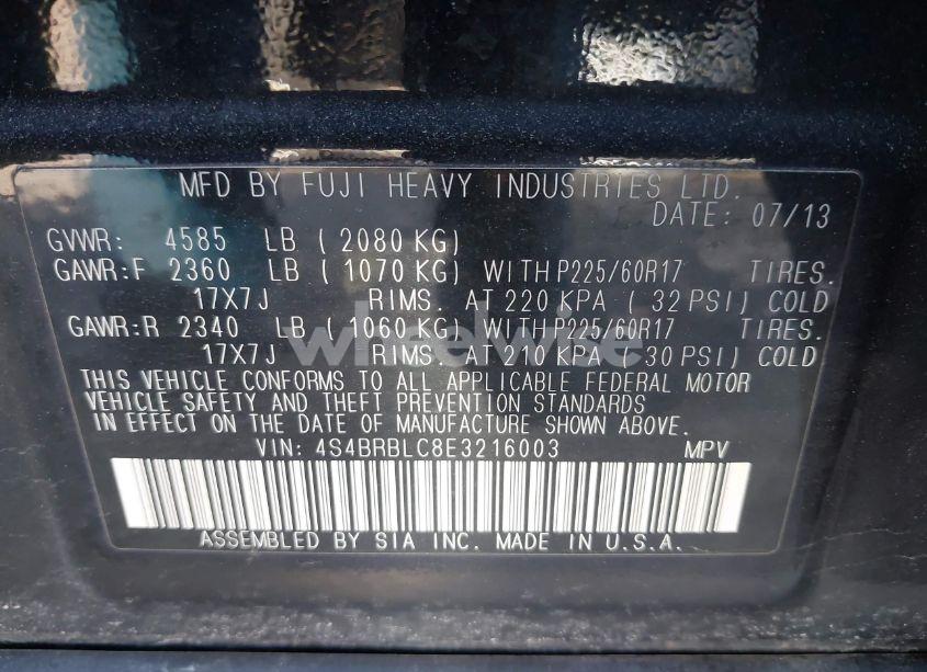 Photo 9 of 2014 Subaru Outback 2.5I LIMITED (VIN 4S4BRBLC8E3216003)