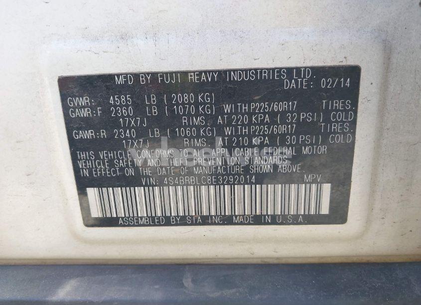 Photo 9 of 2014 Subaru Outback 2.5I LIMITED (VIN 4S4BRBLC8E3292014)