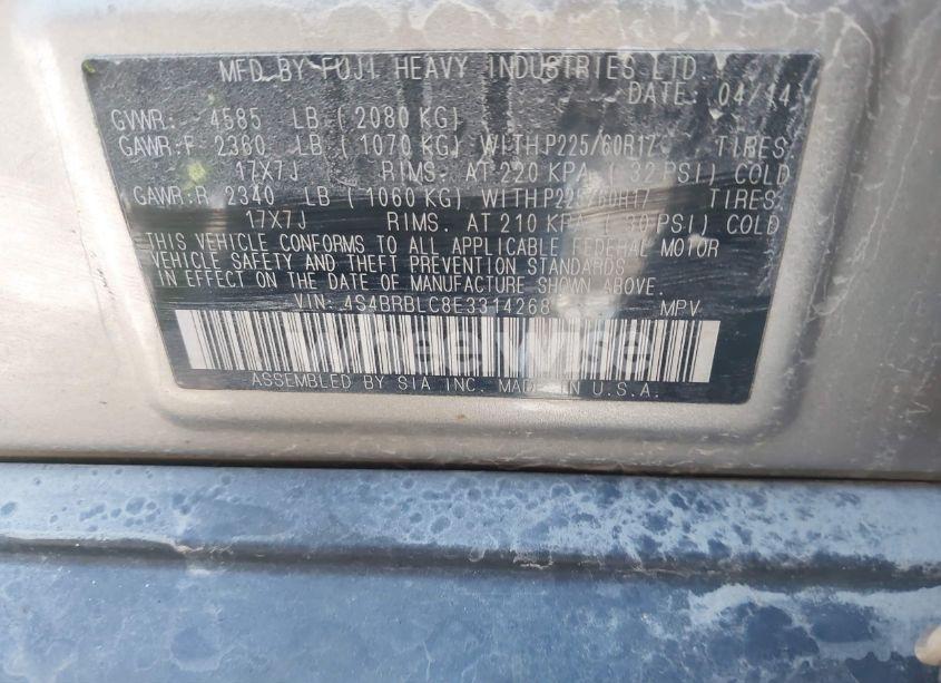 Photo 9 of 2014 Subaru Outback 2.5I LIMITED (VIN 4S4BRBLC8E3314268)