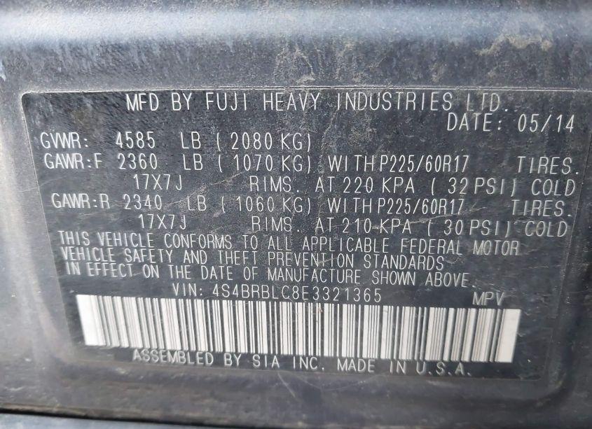 Photo 9 of 2014 Subaru Outback 2.5I LIMITED (VIN 4S4BRBLC8E3321365)