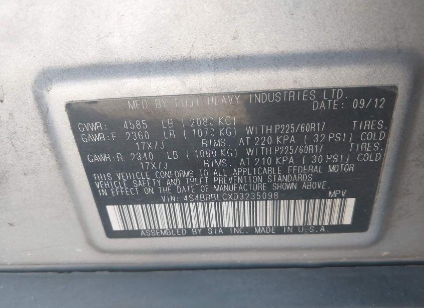 Photo 9 of 2013 Subaru Outback 2.5I LIMITED (VIN 4S4BRBLCXD3235098)