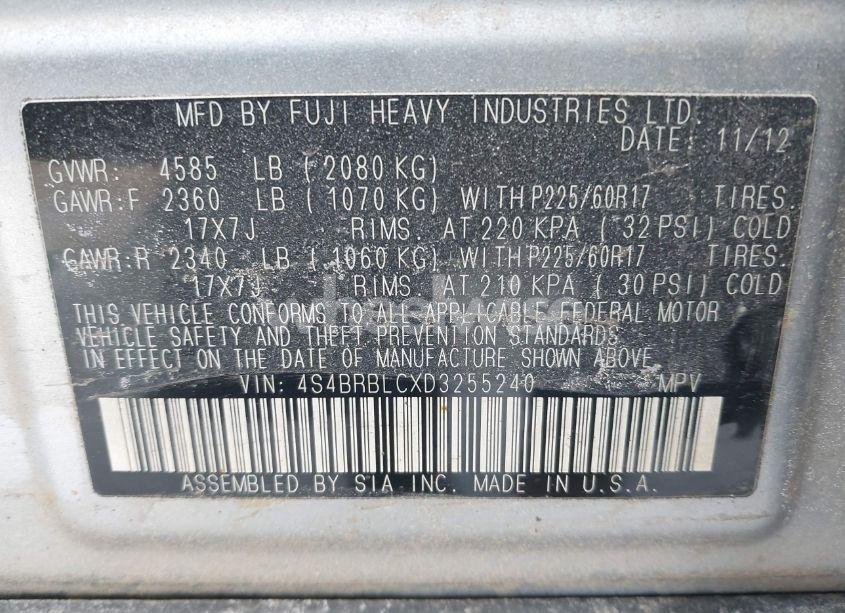 Photo 9 of 2013 Subaru Outback 2.5I LIMITED (VIN 4S4BRBLCXD3255240)