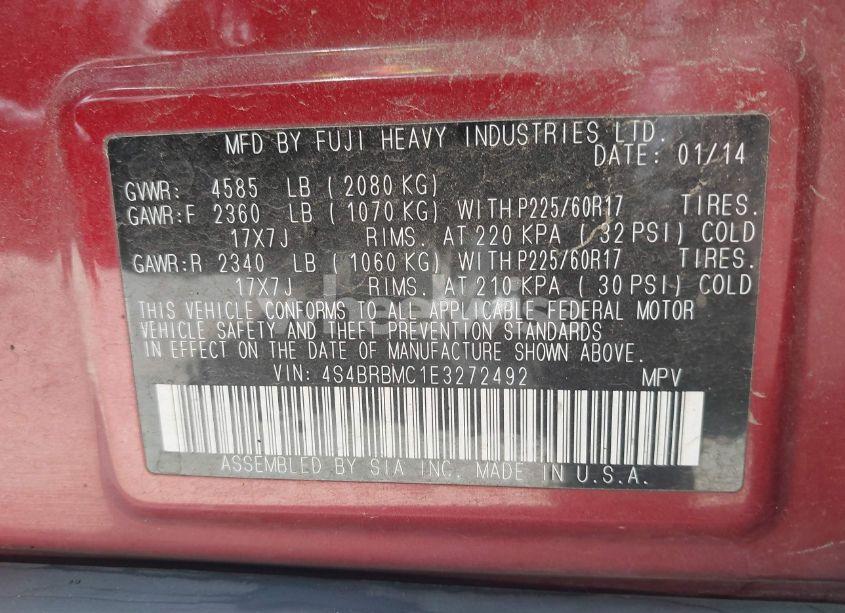 Photo 9 of 2014 Subaru Outback 2.5I LIMITED (VIN 4S4BRBMC1E3272492)