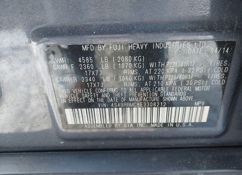 Photo 9 of 2014 Subaru Outback 2.5I LIMITED (VIN 4S4BRBMC8E3308212)