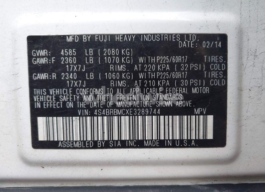 Photo 9 of 2014 Subaru Outback 2.5I LIMITED (VIN 4S4BRBMCXE3289744)