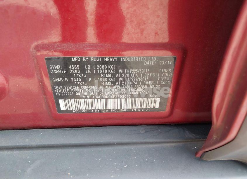 Photo 9 of 2014 Subaru Outback 2.5I LIMITED (VIN 4S4BRBNCXE3303012)