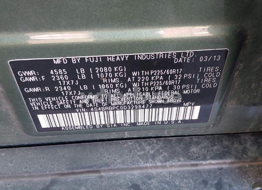 Photo 9 of 2013 Subaru Outback 2.5I LIMITED (VIN 4S4BRBPC0D3298477)