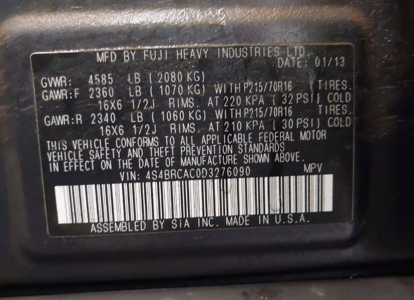 Photo 9 of 2013 Subaru Outback 2.5I (VIN 4S4BRCAC0D3276090)