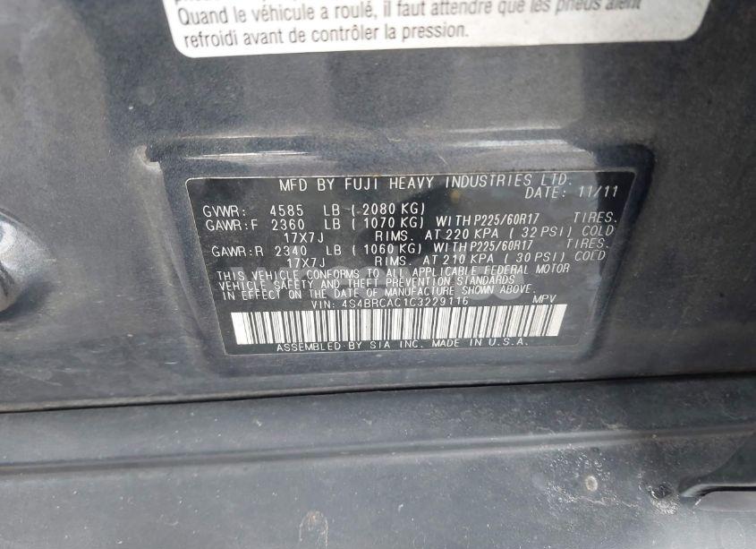 Photo 9 of 2012 Subaru Outback 2.5I (VIN 4S4BRCAC1C3229116)