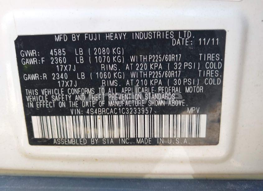 Photo 9 of 2012 Subaru Outback 2.5I (VIN 4S4BRCAC1C3233957)