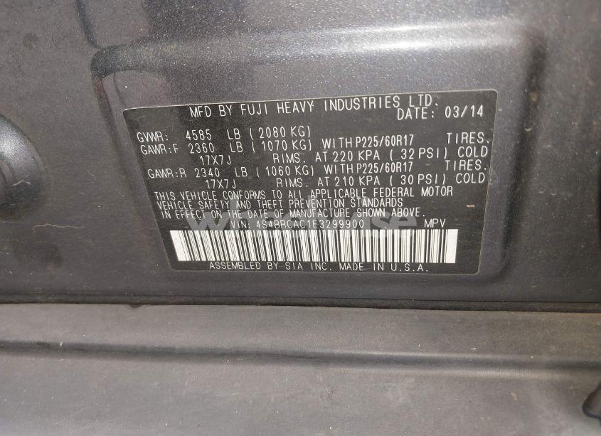 Photo 9 of 2014 Subaru Outback 2.5I (VIN 4S4BRCAC1E3299900)