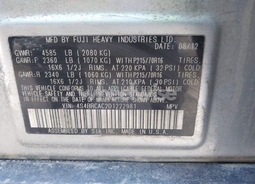 Photo 9 of 2013 Subaru Outback 2.5I (VIN 4S4BRCAC2D1222981)