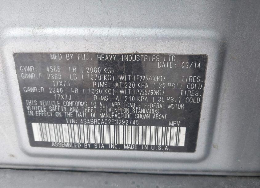 Photo 9 of 2014 Subaru Outback 2.5I (VIN 4S4BRCAC2E3292745)