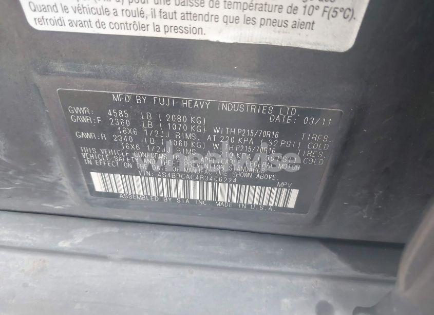 Photo 9 of 2011 Subaru Outback 2.5I (VIN 4S4BRCAC4B3406224)