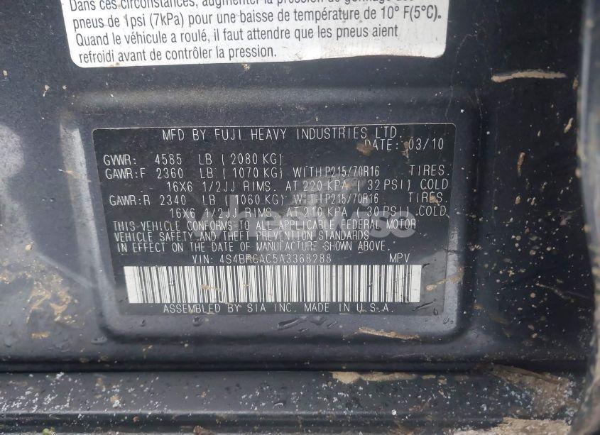 Photo 9 of 2010 Subaru Outback 2.5I (VIN 4S4BRCAC5A3368288)