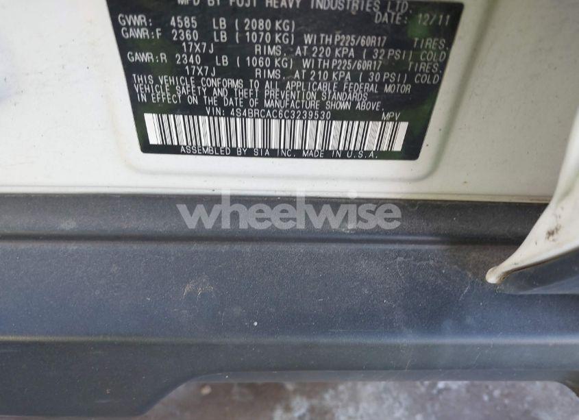 Photo 9 of 2012 Subaru Outback 2.5I (VIN 4S4BRCAC6C3239530)