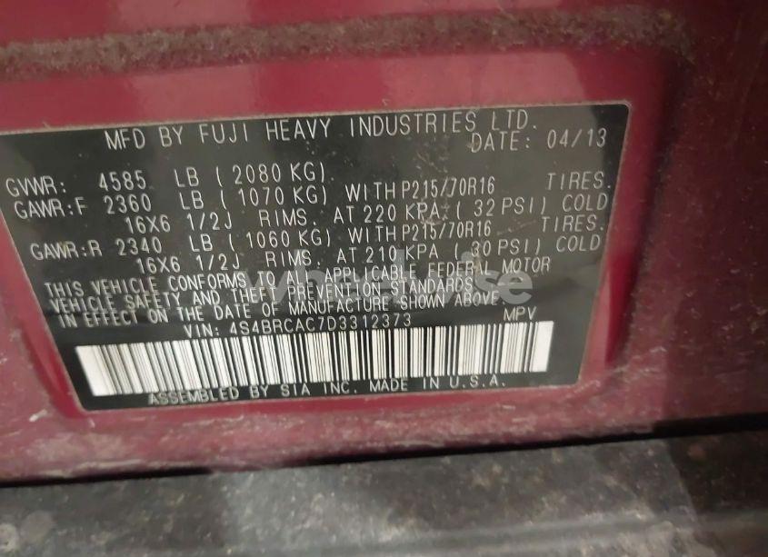 Photo 9 of 2013 Subaru Outback 2.5I (VIN 4S4BRCAC7D3312373)