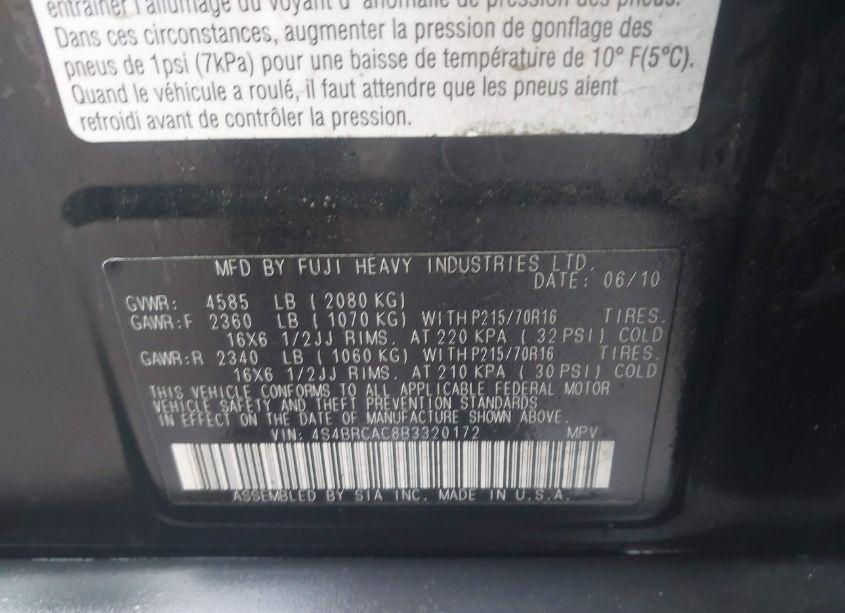 Photo 9 of 2011 Subaru Outback 2.5I (VIN 4S4BRCAC8B3320172)