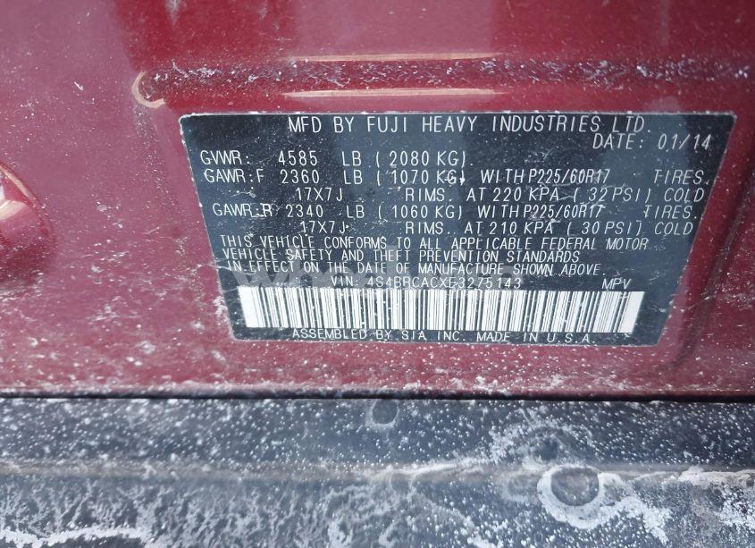 Photo 9 of 2014 Subaru Outback 2.5I (VIN 4S4BRCACXE3275143)