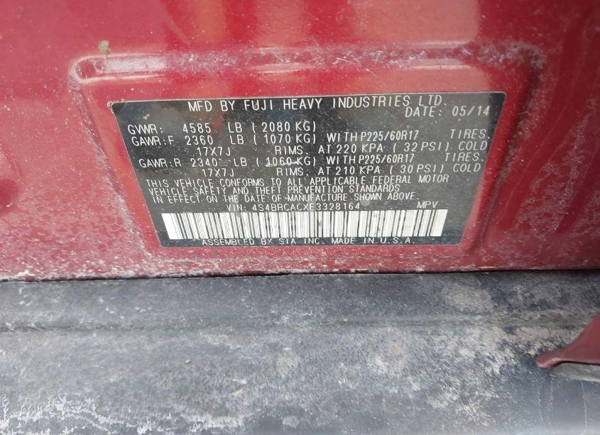 Photo 9 of 2014 Subaru Outback 2.5I (VIN 4S4BRCACXE3328164)