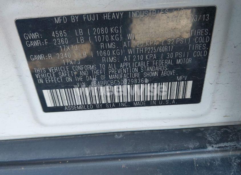 Photo 9 of 2013 Subaru Outback 2.5I PREMIUM (VIN 4S4BRCBC5D3298360)