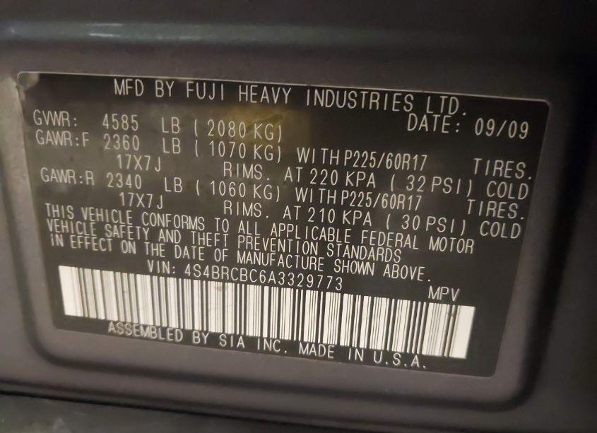 Photo 9 of 2010 Subaru Outback 2.5I PREMIUM (VIN 4S4BRCBC6A3329773)