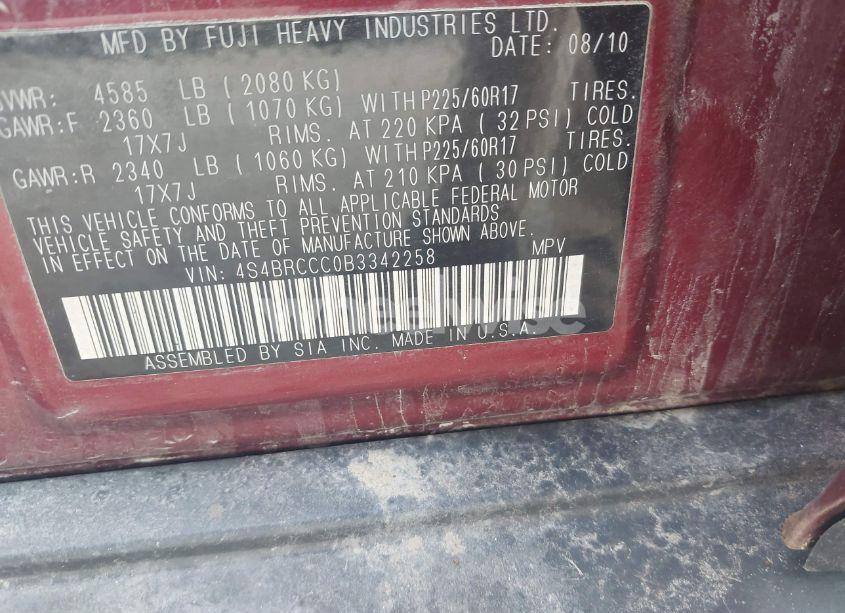 Photo 9 of 2011 Subaru Outback 2.5I PREMIUM (VIN 4S4BRCCC0B3342258)