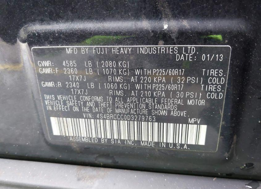 Photo 9 of 2013 Subaru Outback 2.5I PREMIUM (VIN 4S4BRCCC0D3279763)