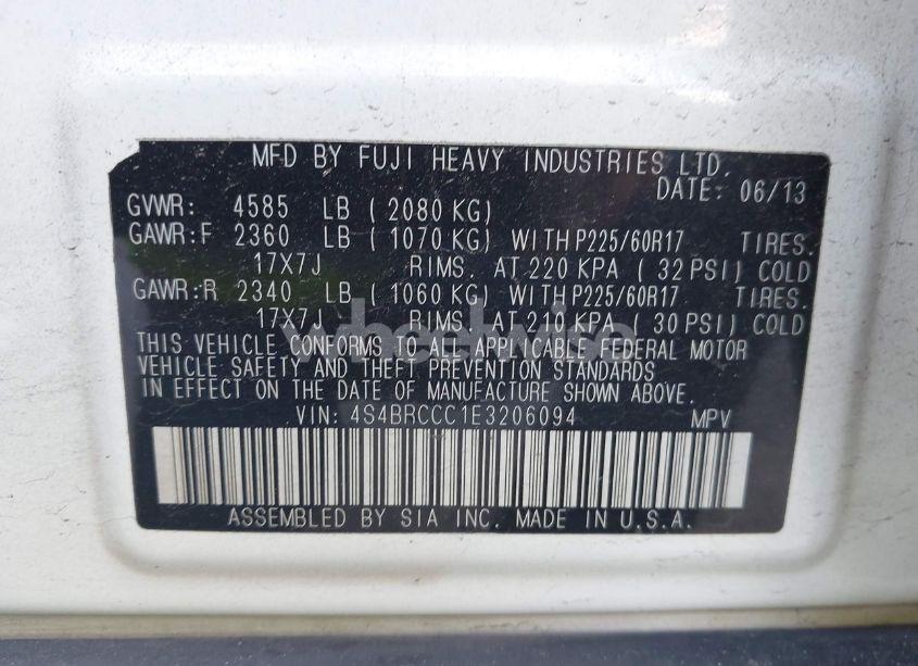 Photo 9 of 2014 Subaru Outback 2.5I PREMIUM (VIN 4S4BRCCC1E3206094)