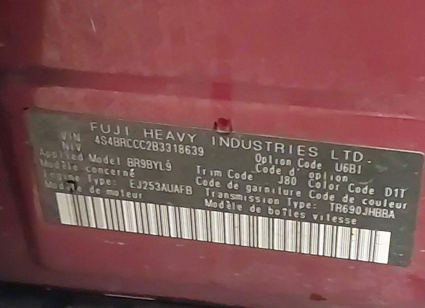 Photo 9 of 2011 Subaru Outback 2.5I PREMIUM (VIN 4S4BRCCC2B3318639)