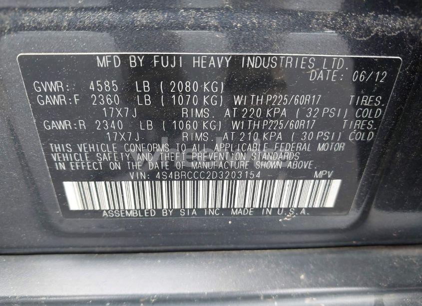 Photo 9 of 2013 Subaru Outback 2.5I PREMIUM (VIN 4S4BRCCC2D3203154)